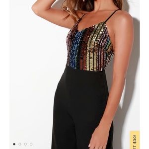 Black Multi Rainbow Sequin Jumpsuit Size M